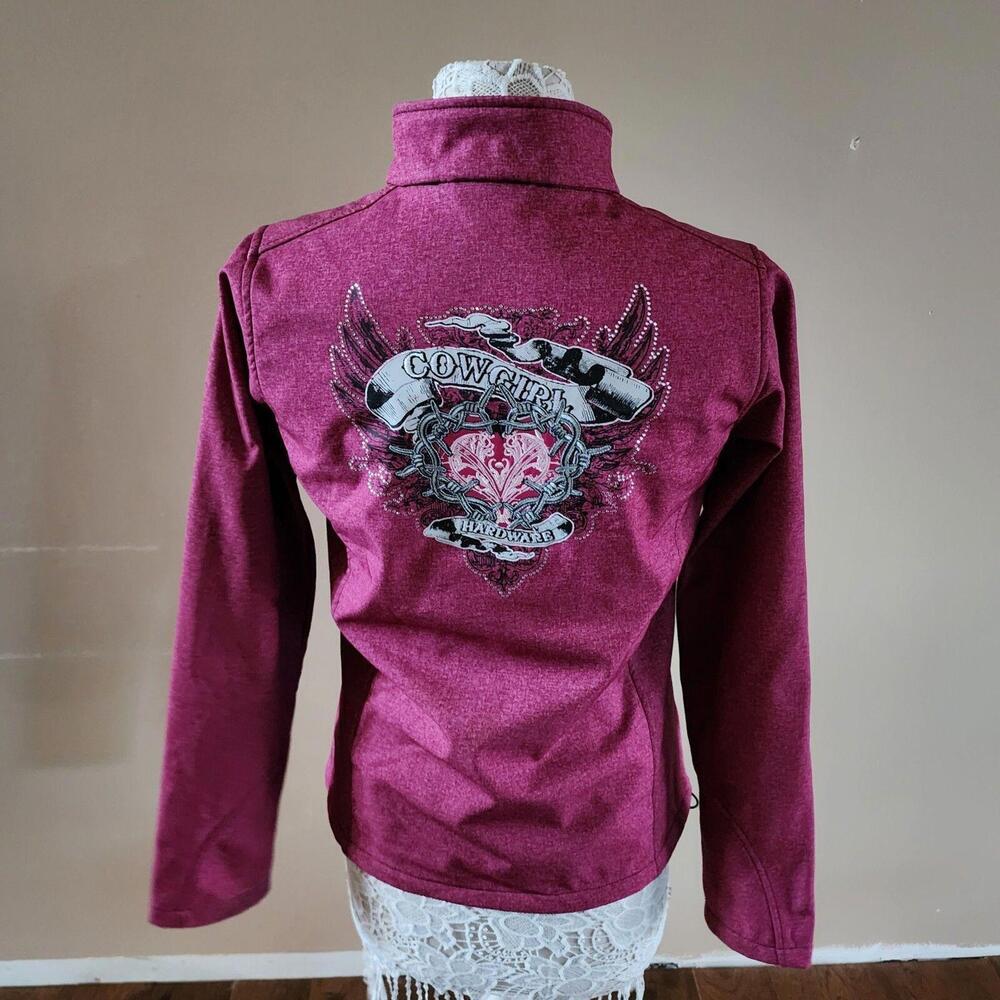 Cowgirl Hardware Pink Embroidered Softshell Fleece Lined Full Zip jacket M - Picture 4 of 9